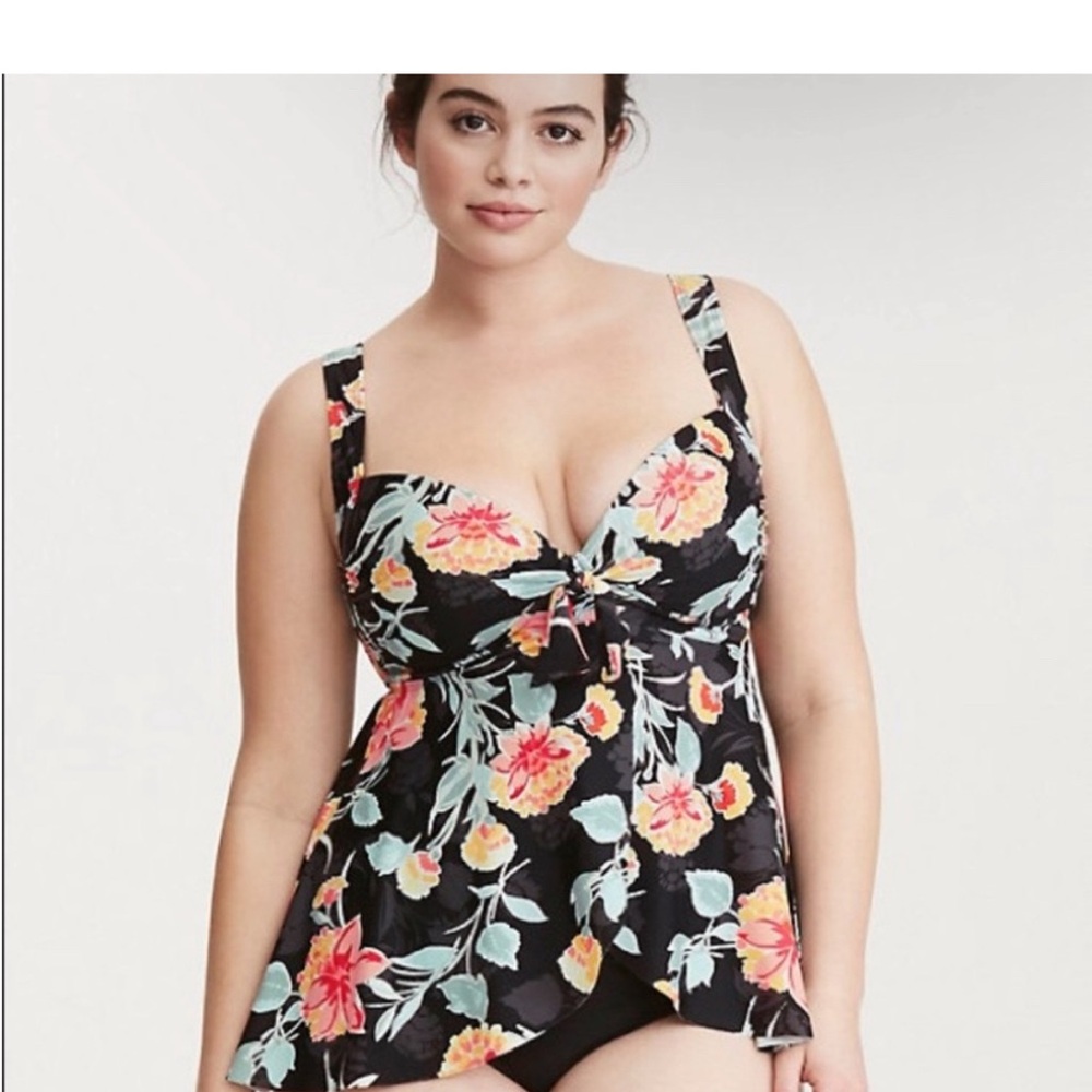 Torrid Black Floral One-Piece Swimsuit